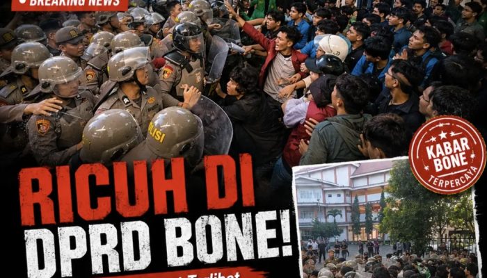 Aksi Mahasiswa Ricuh ! Saling Dorong Pecah di Gerbang DPRD Bone